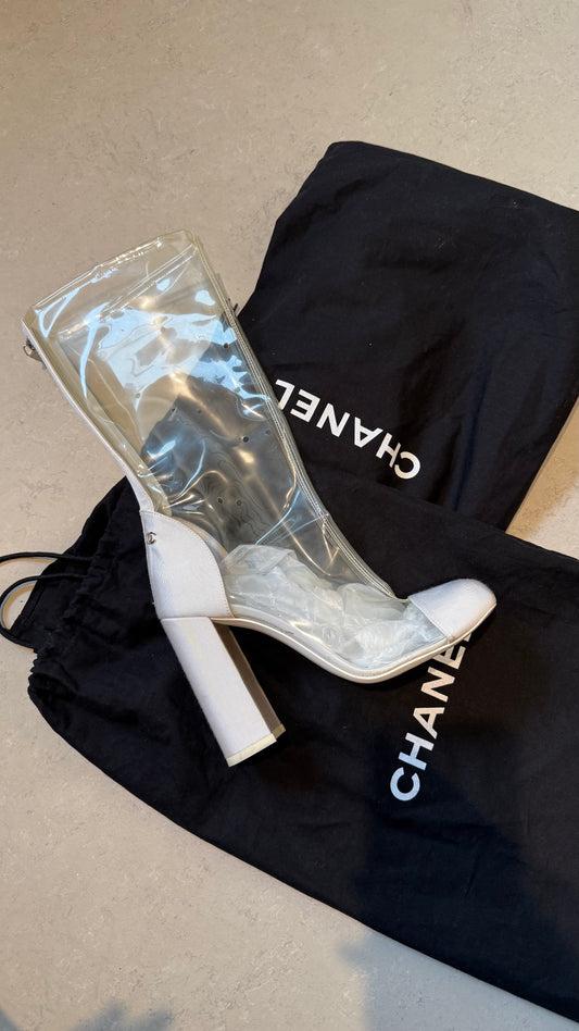 Chanel  CC Grosgrain cap toe mid calf boots PVC SS2018 - Eu 38