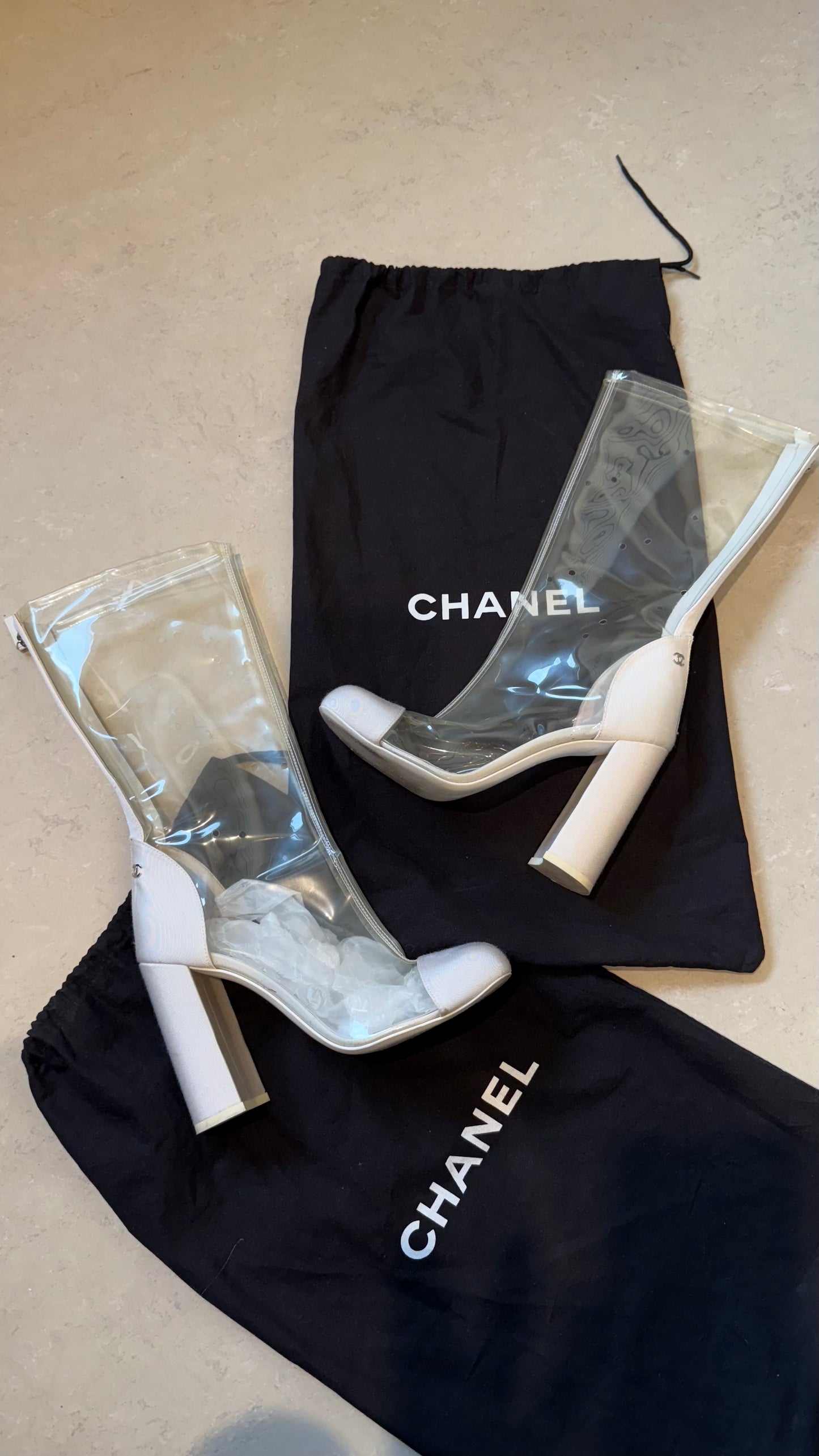 Chanel  CC Grosgrain cap toe mid calf boots PVC SS2018 - Eu 38