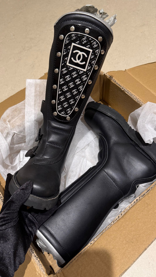 Chanel CC leather biker/motor boots - EU 36